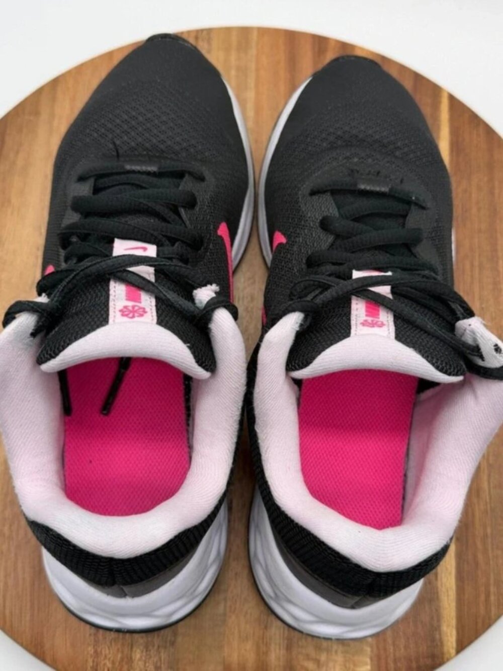 Nike Revolution Black Hot Pink Mesh Girls Running Sneakers